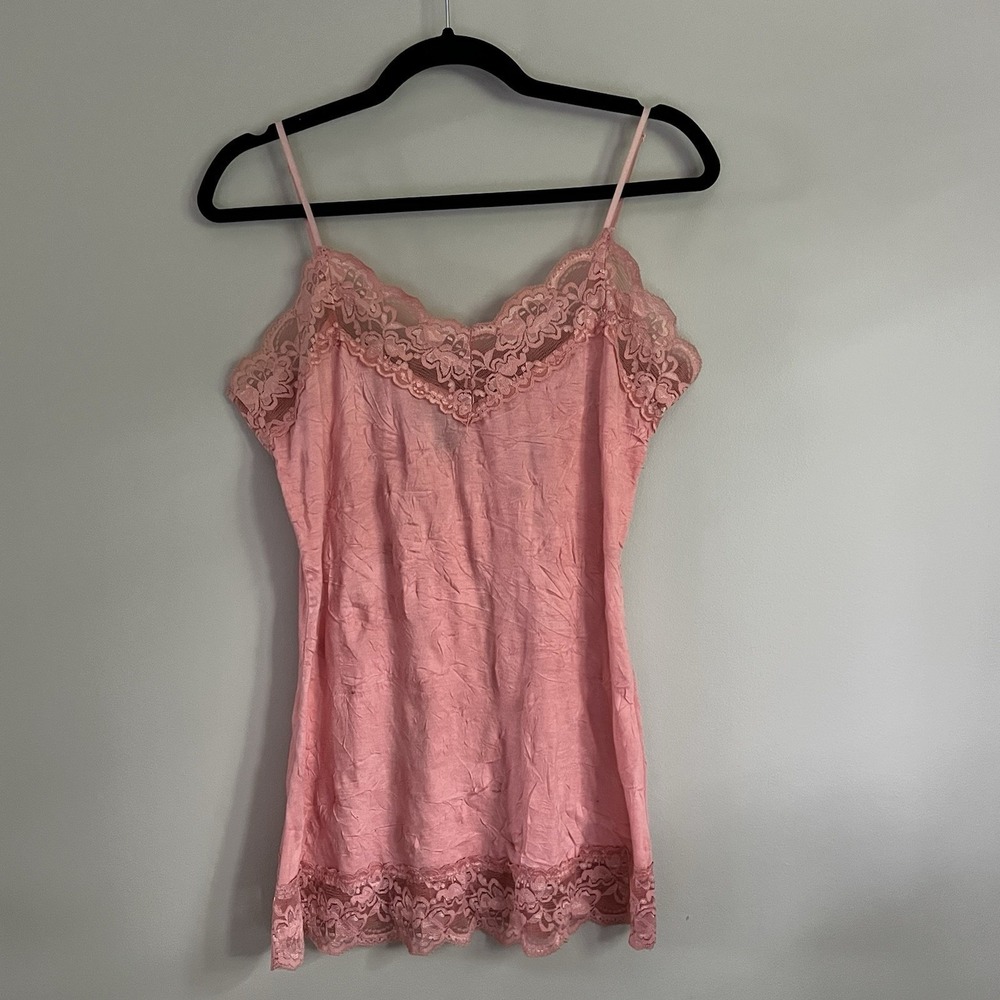 Vintage Arden B Y2K Cami Top Tank Pink Crinkle Lace M/L 90s Fairy Feminine